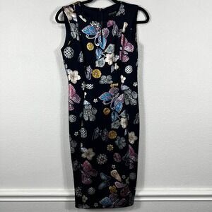 Enfocus Studio Sheath Dress Butterfly Floral Print‎ Navy Blue Career Women's 4